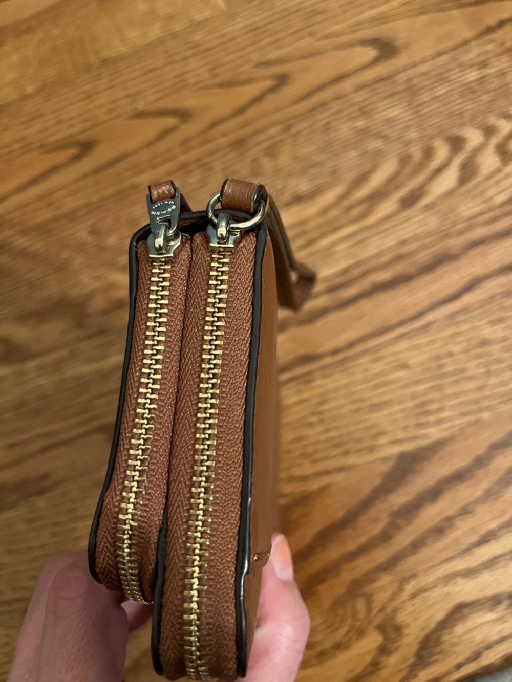 Coach F52718 Saddle Brown Pebble Leather Double Accordion Zip LG Wallet/Wristlet - Picture 6 of 11